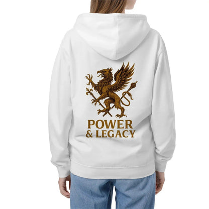 Welsh Dragon Zip Hoodie - Gold Herald Print White Unisex - Celtic Wolfwear