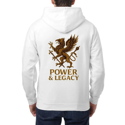 Welsh Dragon Zip Hoodie - Gold Herald Print White Unisex - Celtic Wolfwear