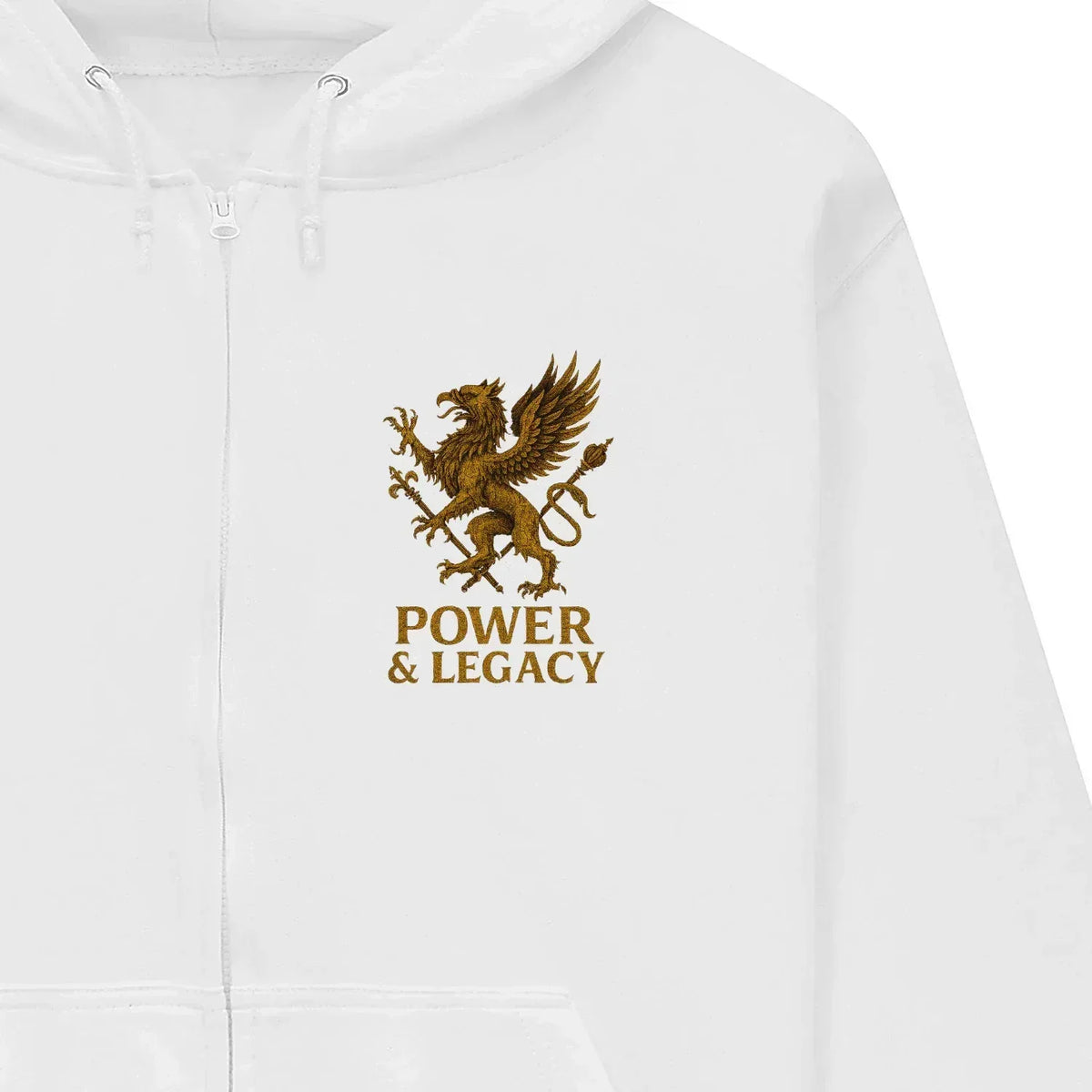 Welsh Dragon Zip Hoodie - Gold Herald Print White Unisex - Celtic Wolfwear