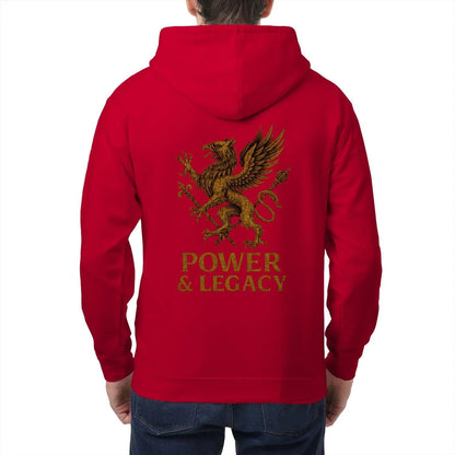 Welsh Dragon Zip Hoodie - Gold Herald Print White Unisex - Celtic Wolfwear