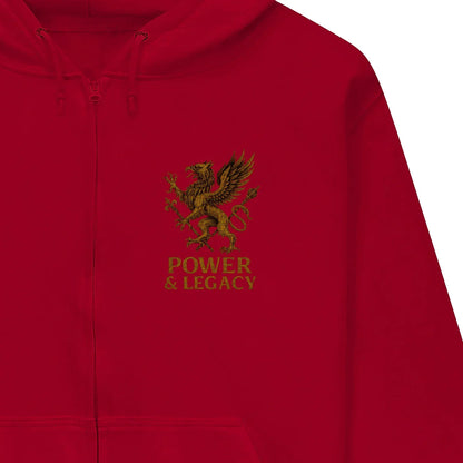 Welsh Dragon Zip Hoodie - Gold Herald Print White Unisex - Celtic Wolfwear