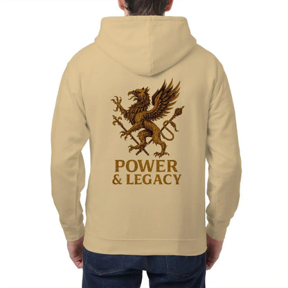 Welsh Dragon Zip Hoodie - Gold Herald Print White Unisex - Celtic Wolfwear