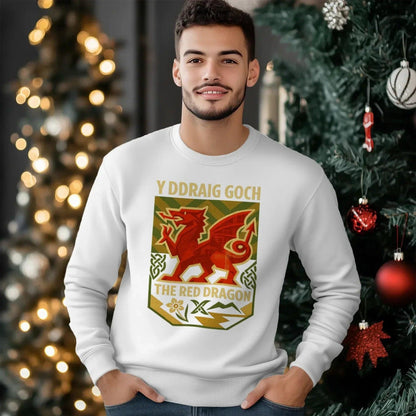 Y Ddraig Goch Red Dragon Sweatshirt – Welsh Shield - Celtic Wolfwear