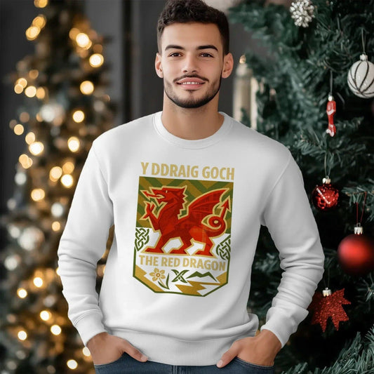 Y Ddraig Goch Red Dragon Sweatshirt – Welsh Shield - Celtic Wolfwear