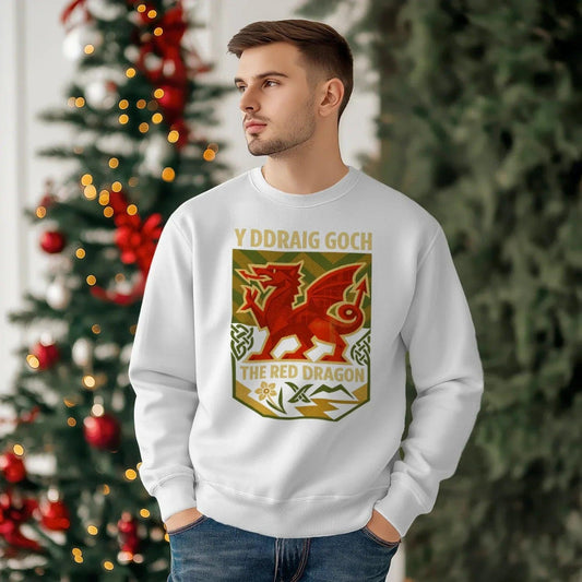 Y Ddraig Goch Red Dragon Sweatshirt – Welsh Shield - Celtic Wolfwear