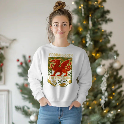 Y Ddraig Goch Red Dragon Sweatshirt – Welsh Shield - Celtic Wolfwear