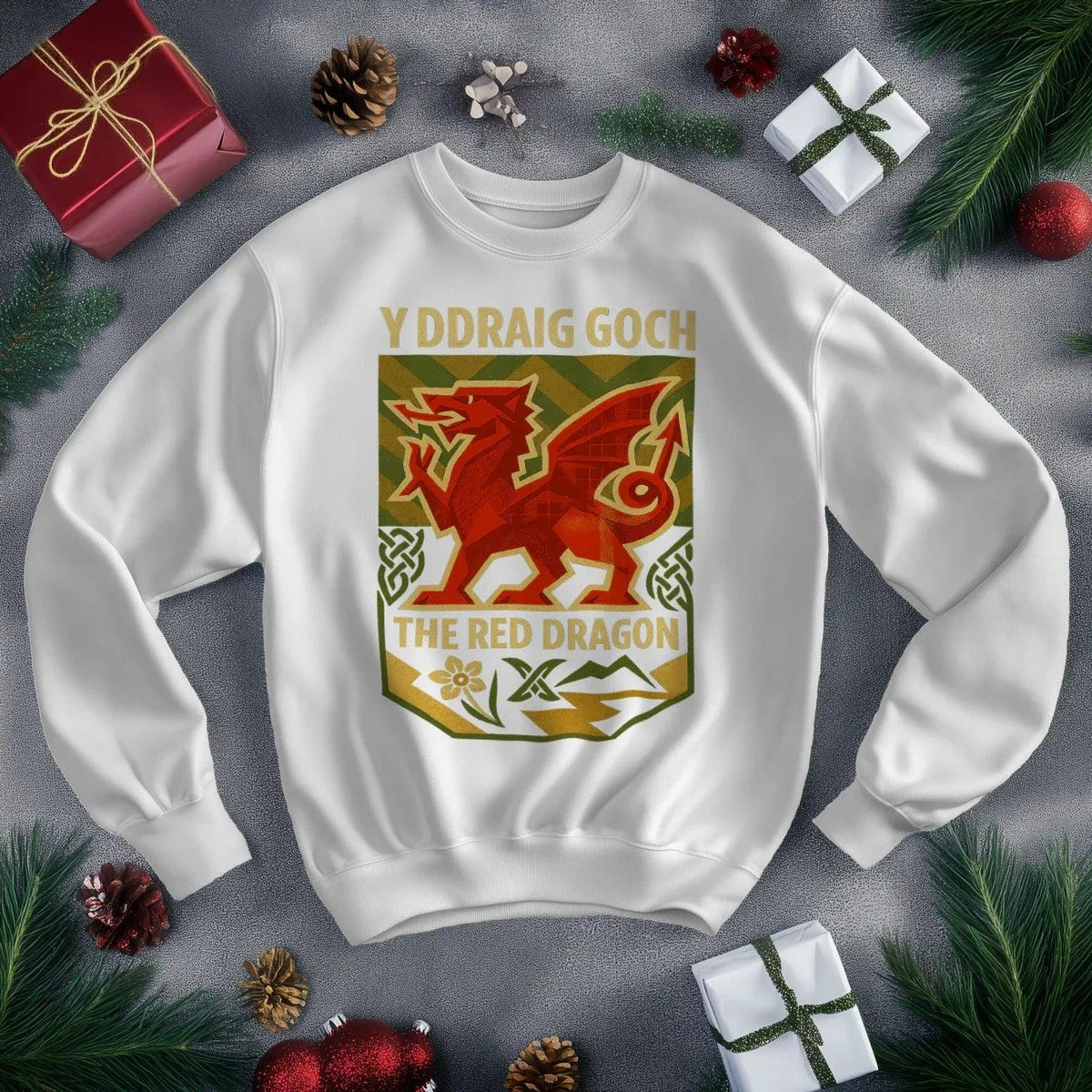 Y Ddraig Goch Red Dragon Sweatshirt – Welsh Shield - Celtic Wolfwear