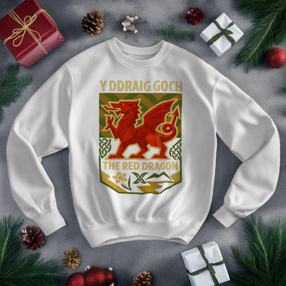 Y Ddraig Goch Red Dragon Sweatshirt – Welsh Shield - Celtic Wolfwear