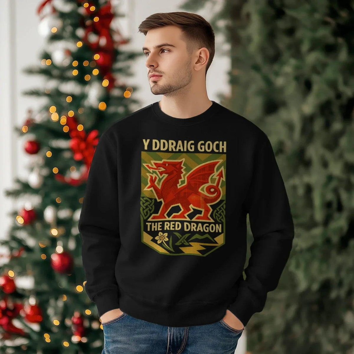 Y Ddraig Goch Red Dragon Sweatshirt – Welsh Shield - Celtic Wolfwear