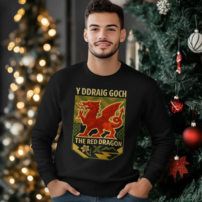 Y Ddraig Goch Red Dragon Sweatshirt – Welsh Shield - Celtic Wolfwear
