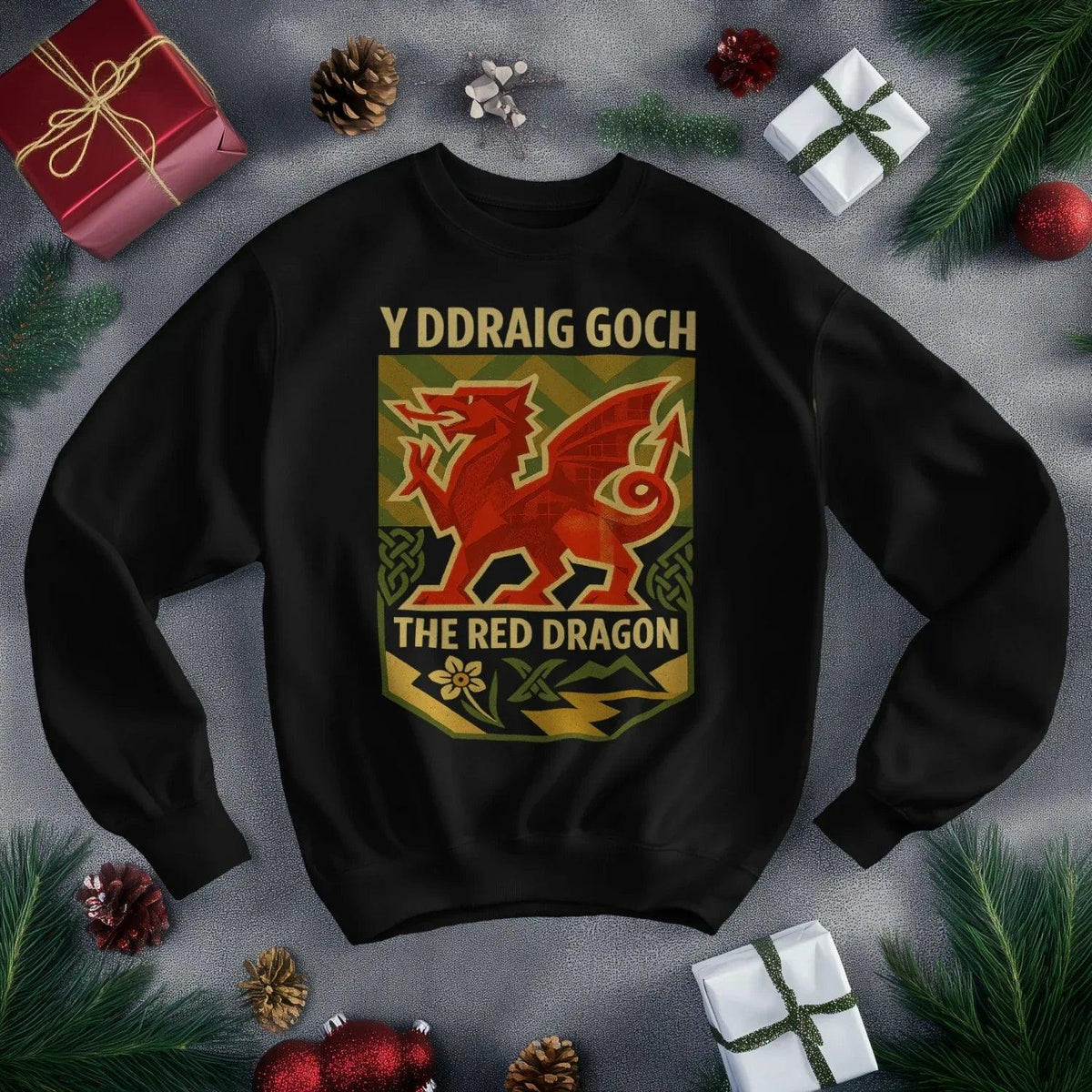 Y Ddraig Goch Red Dragon Sweatshirt – Welsh Shield - Celtic Wolfwear