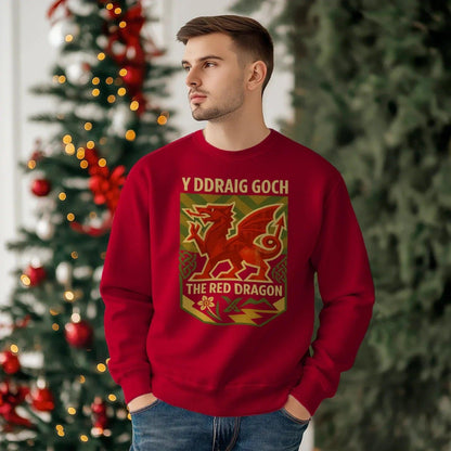 Y Ddraig Goch Red Dragon Sweatshirt – Welsh Shield - Celtic Wolfwear