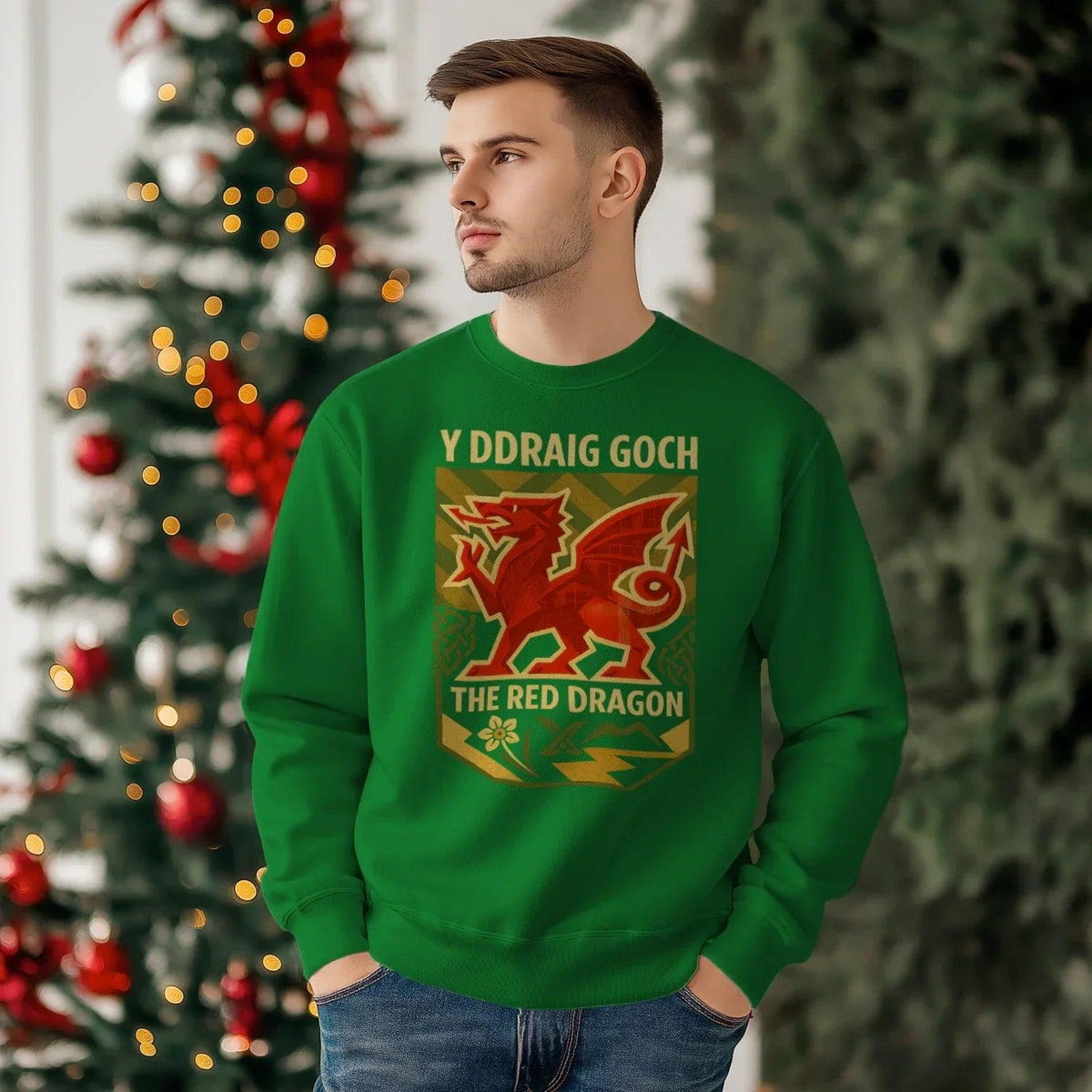 Y Ddraig Goch Red Dragon Sweatshirt – Welsh Shield - Celtic Wolfwear