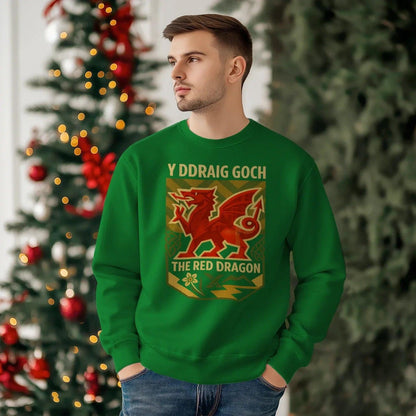 Y Ddraig Goch Red Dragon Sweatshirt – Welsh Shield - Celtic Wolfwear