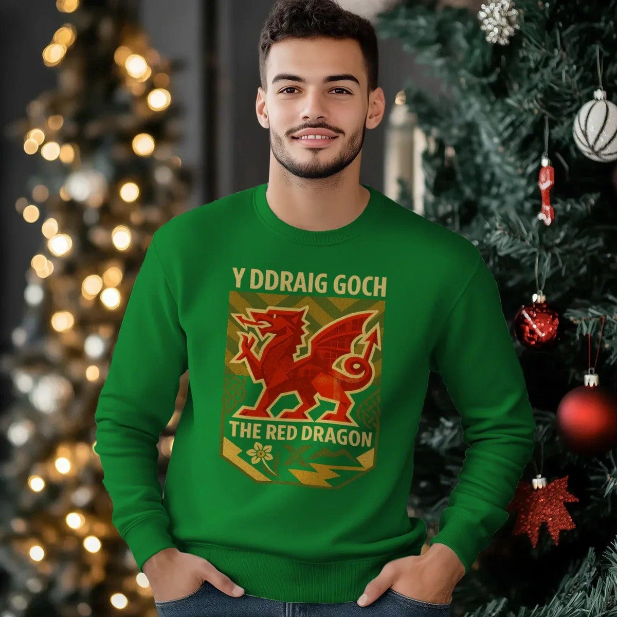 Y Ddraig Goch Red Dragon Sweatshirt – Welsh Shield - Celtic Wolfwear