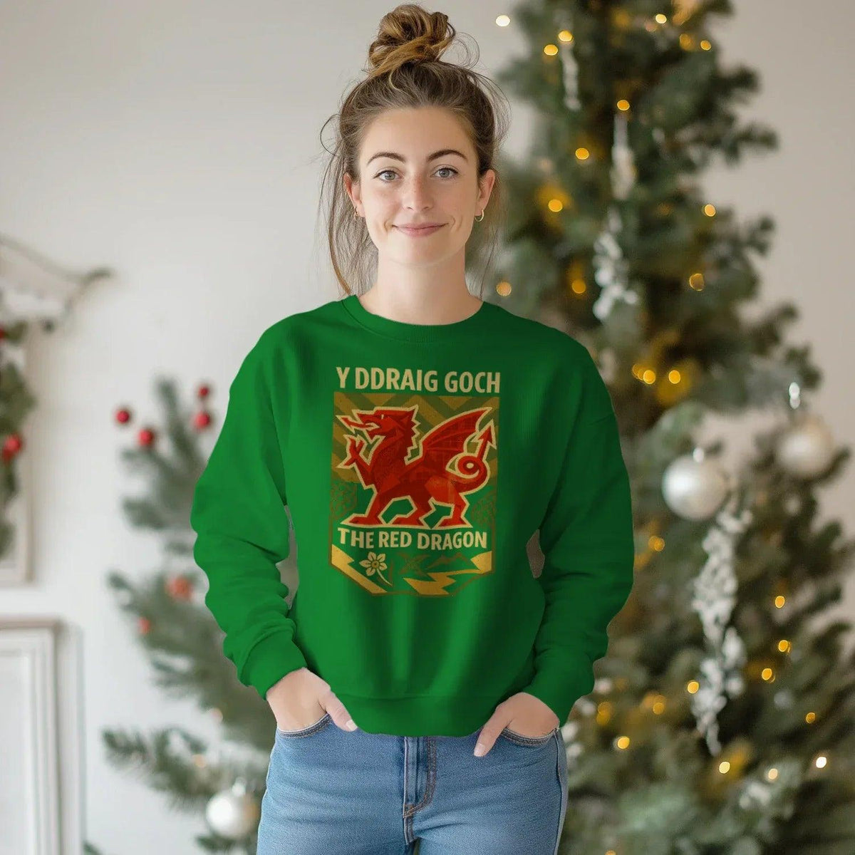 Y Ddraig Goch Red Dragon Sweatshirt – Welsh Shield - Celtic Wolfwear
