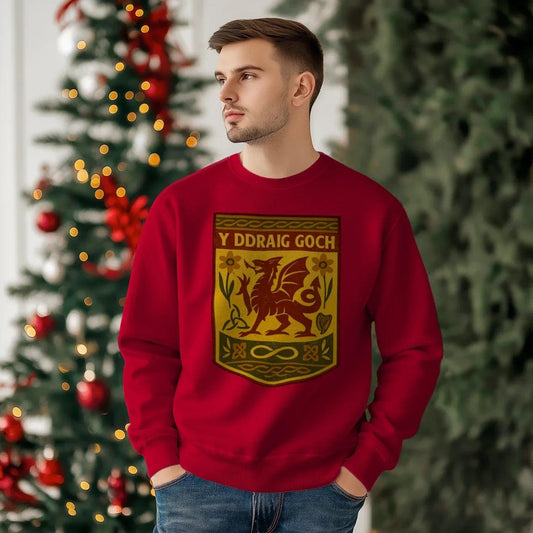 Y Ddraig Goch Welsh Dragon Sweatshirt – Shield Crewneck - Celtic Wolfwear