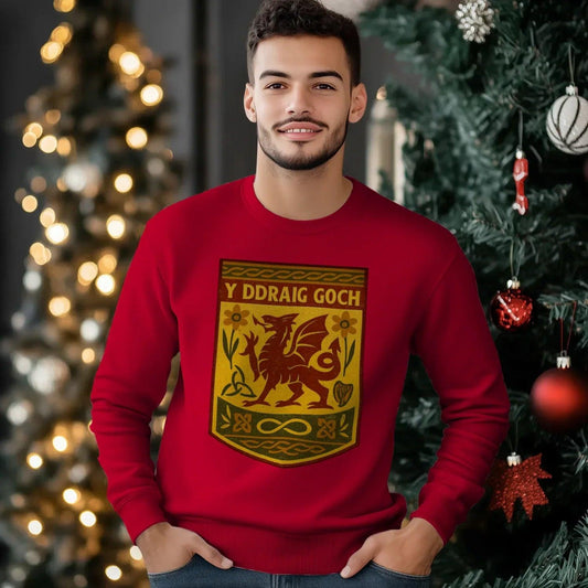 Y Ddraig Goch Welsh Dragon Sweatshirt – Shield Crewneck - Celtic Wolfwear