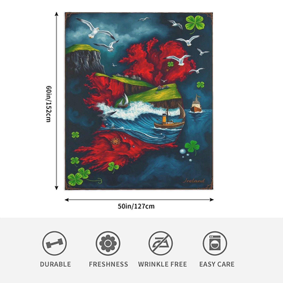 Map of Ireland 320 GSM Thick Flannel Throw Blanket 60"x50"