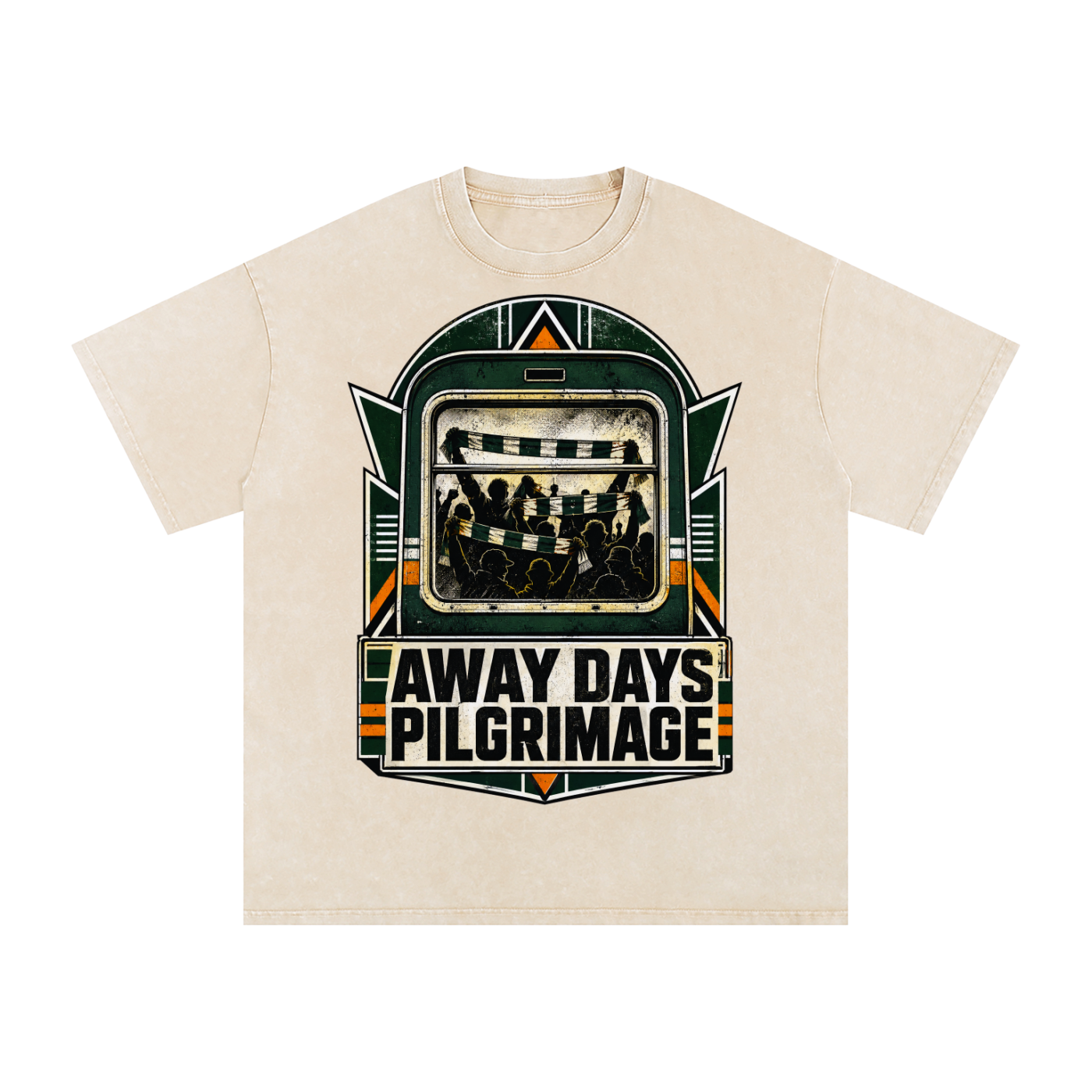 Oversized cotton T-shirt in cream with large front green and black event graphic