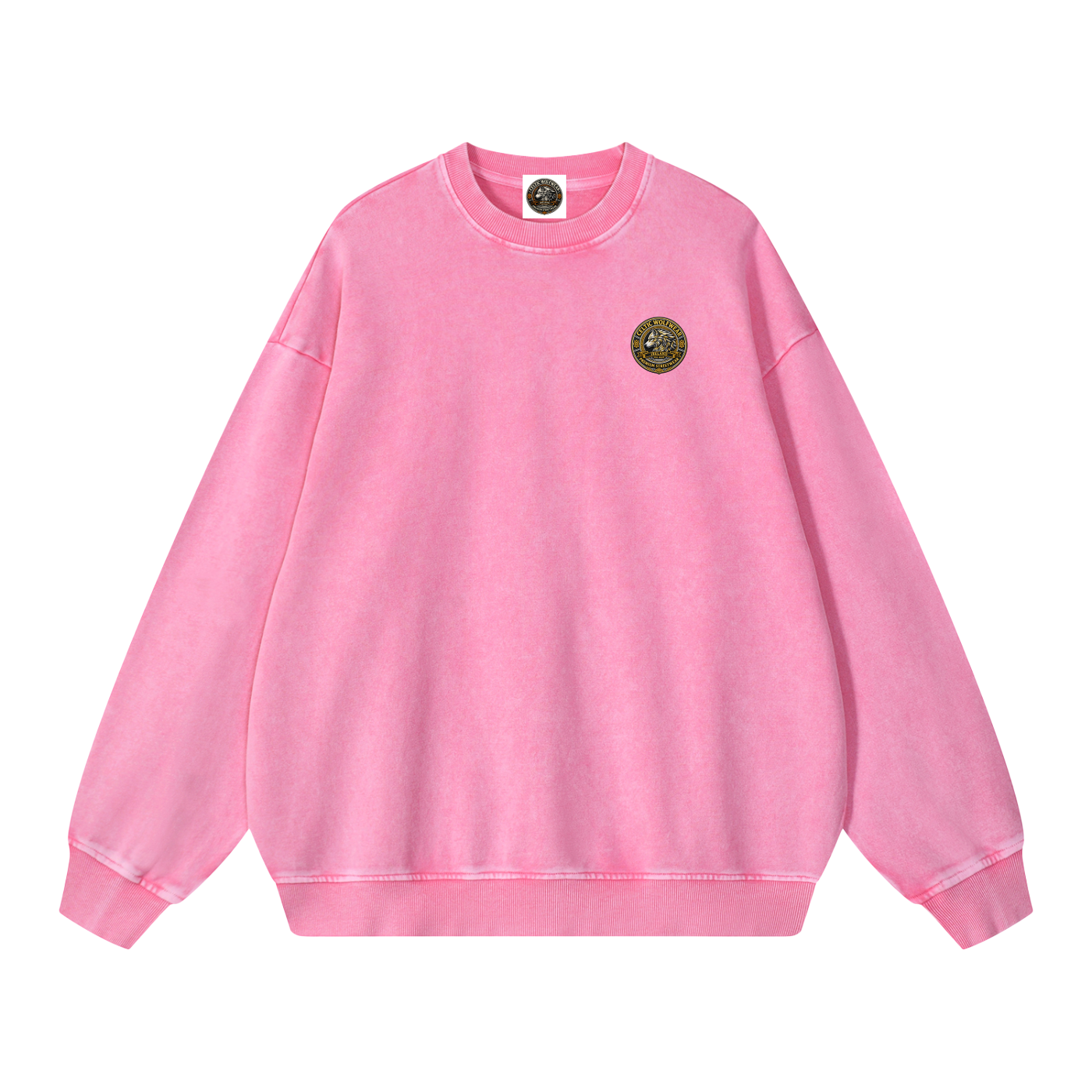 Oversized snow-washed sweatshirt, pink, small chest patch detail