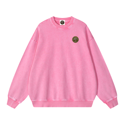 Oversized snow-washed sweatshirt, pink, small chest patch detail