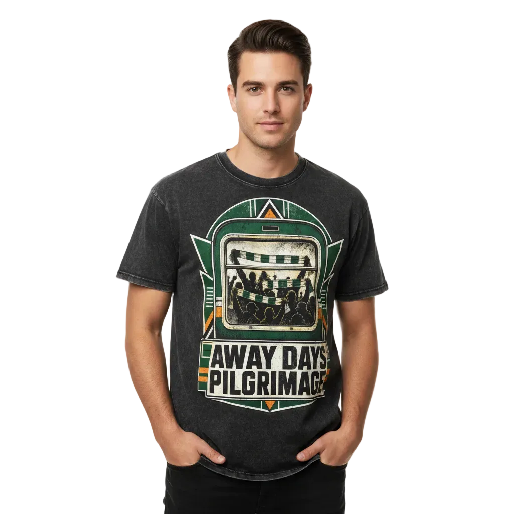 Oversized cotton T-shirt in dark gray with large front green and white event graphic