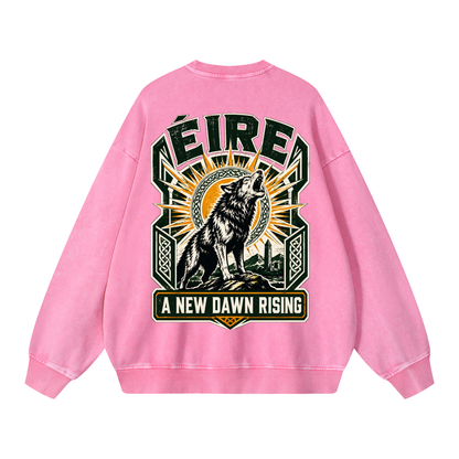 Oversized snow-washed sweatshirt, pink, large back wolf graphic with NEIRE text