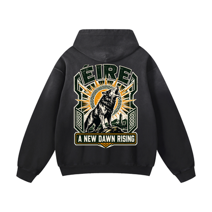 Charcoal dark oversized hoodie with back graphic print, hood, and front pouch pocket
