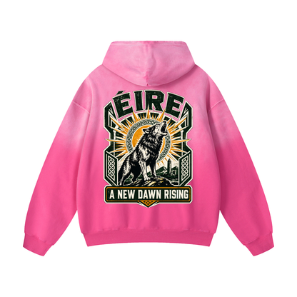 Pink oversized hoodie with back graphic print, hood, and front pouch pocket