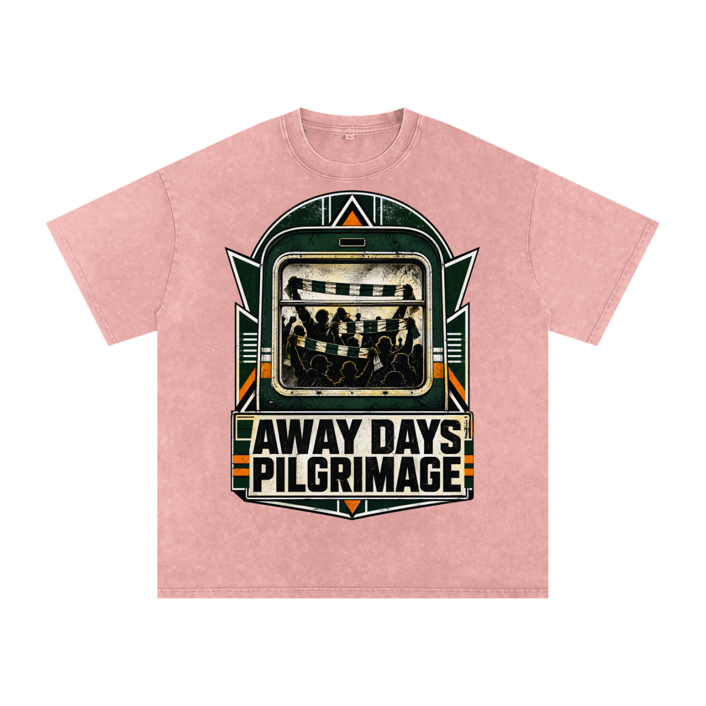 Oversized cotton T-shirt in light pink with large front event graphic in green and black