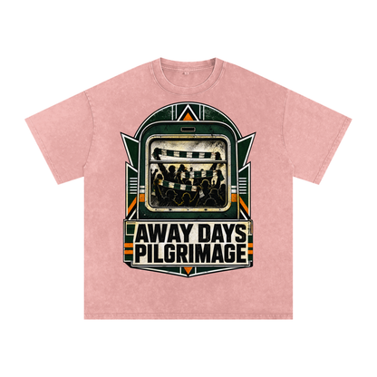 Oversized cotton T-shirt in light pink with large front event graphic in green and black