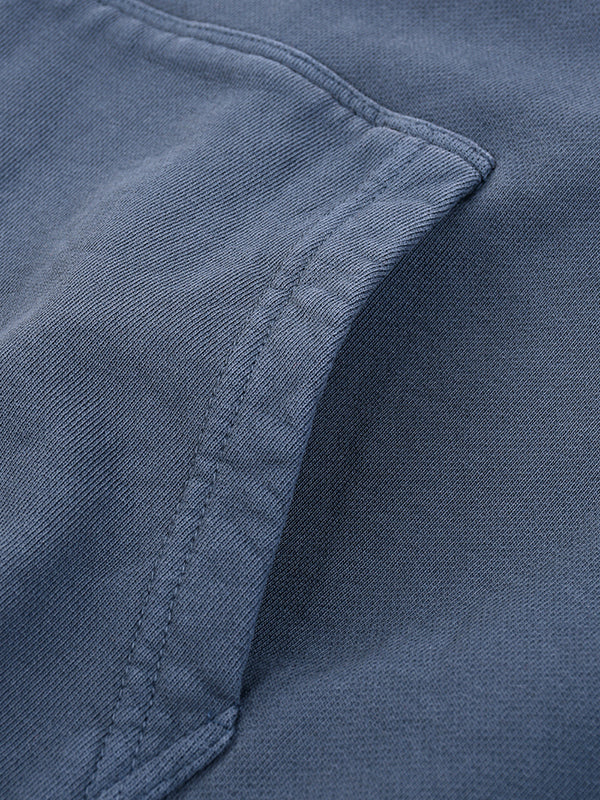 Heavyweight oversized hoodie, gray-blue hood seam and side pocket detail