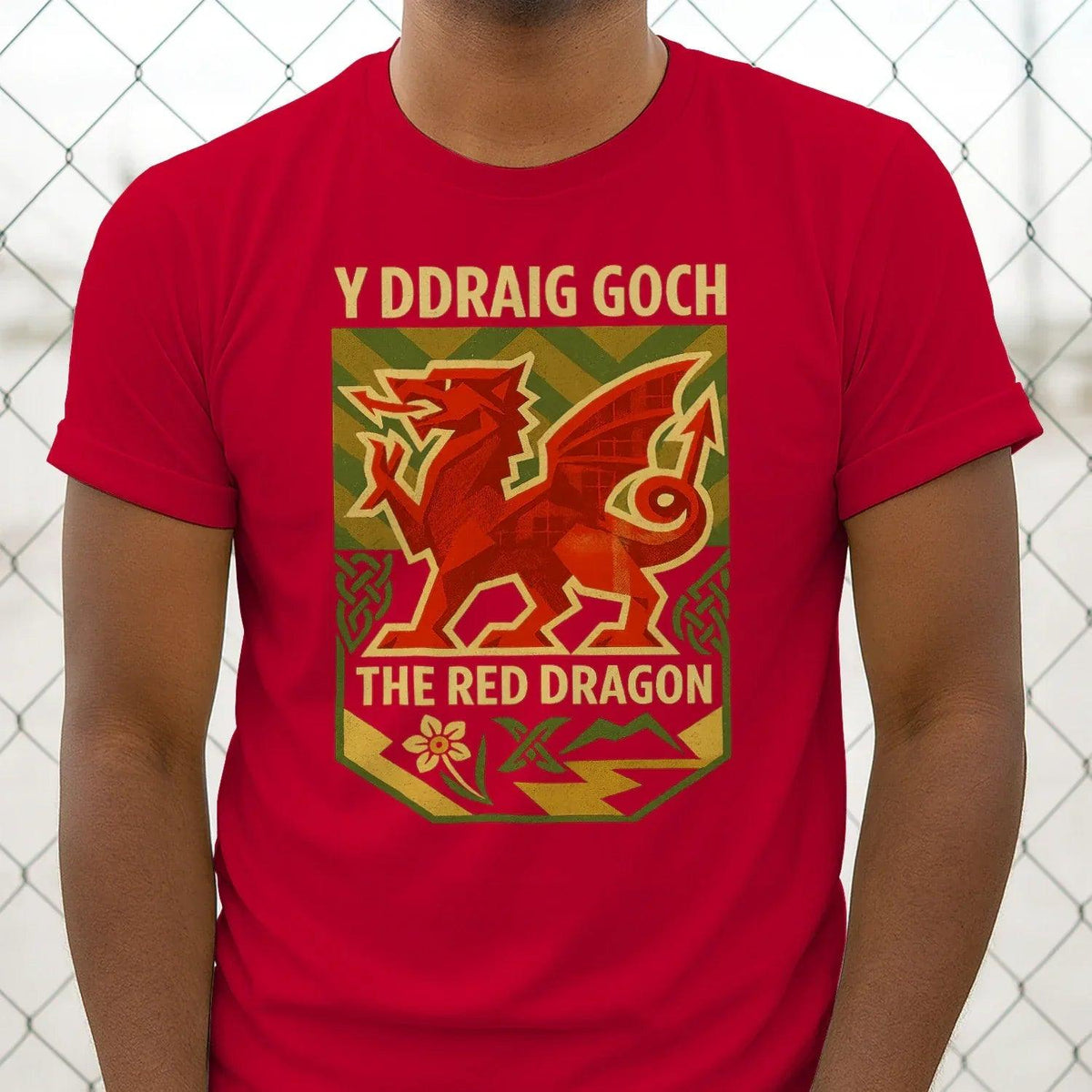 Red T-shirt with Y Ddraig Goch red dragon crest and The Red Dragon text