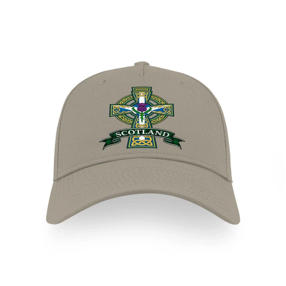 Light grey baseball cap with embroidered Scotland Celtic cross crest