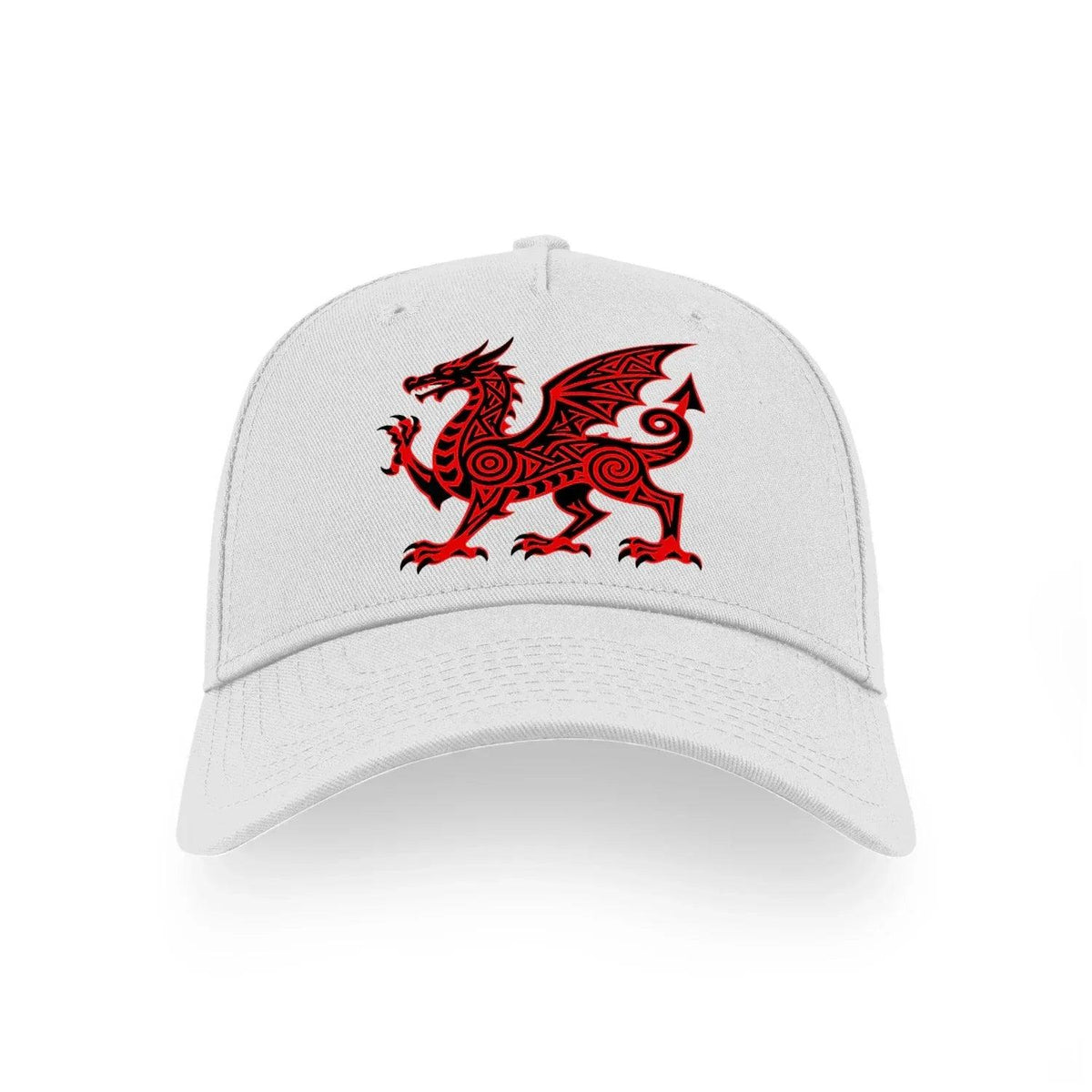 Light grey baseball cap with a red dragon emblem on the front.