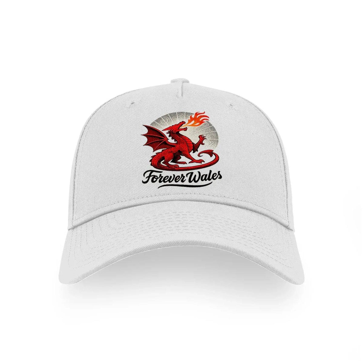White baseball cap with red dragon crest and “ForeverWales” logo on front panel