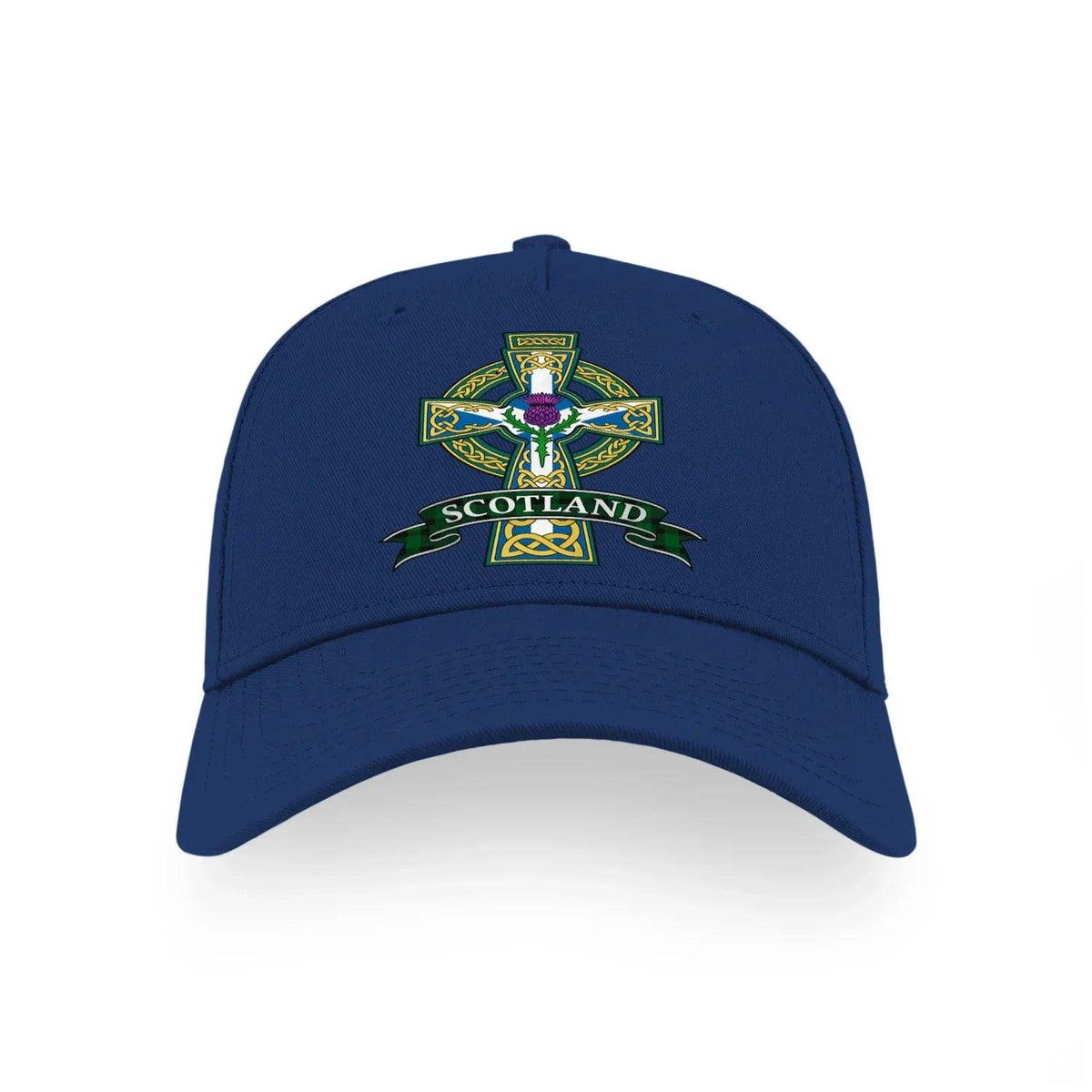 Royal blue baseball cap with Scotland Celtic cross front logo