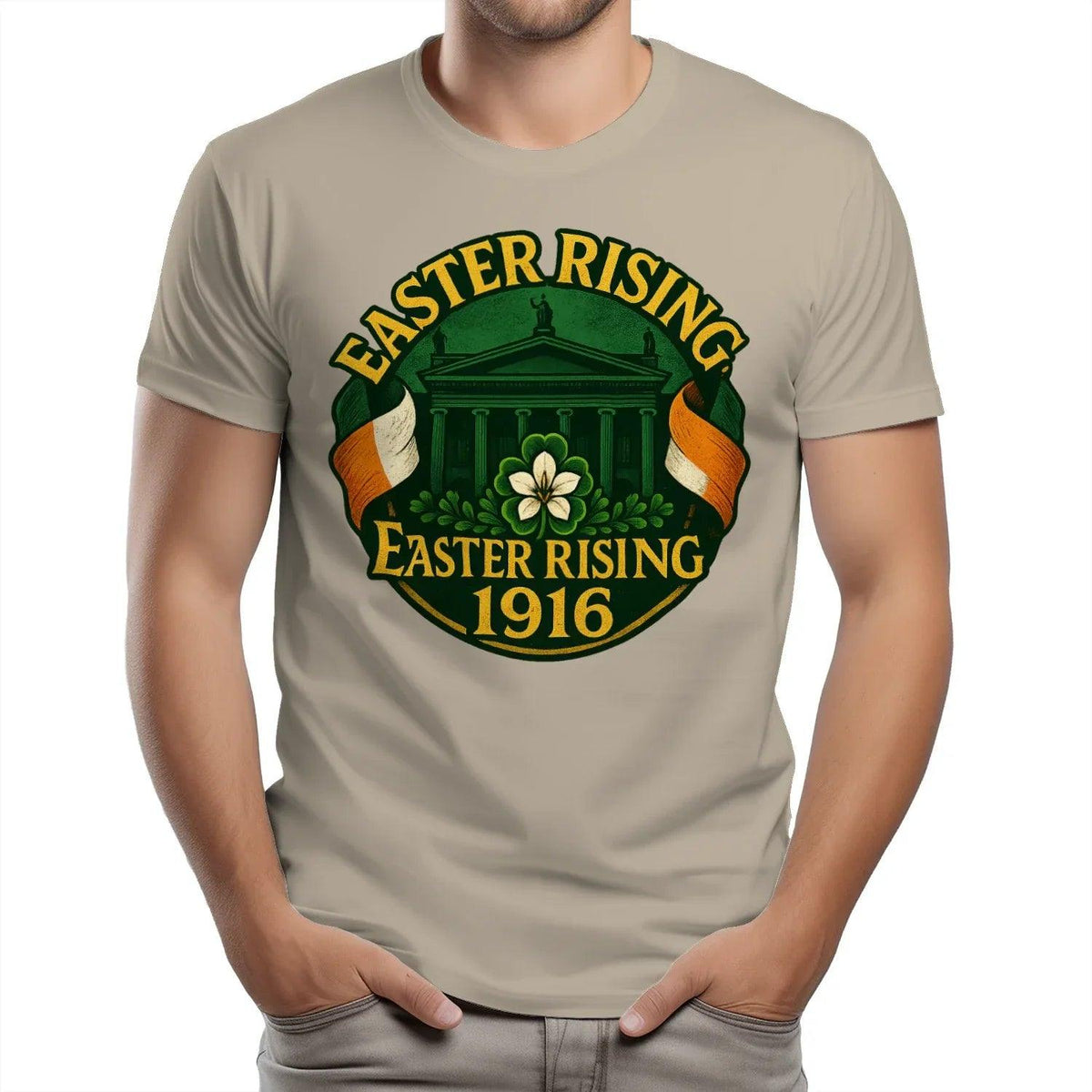 Light beige unisex T-shirt with 'Easter Rising 1916' crest graphic on chest