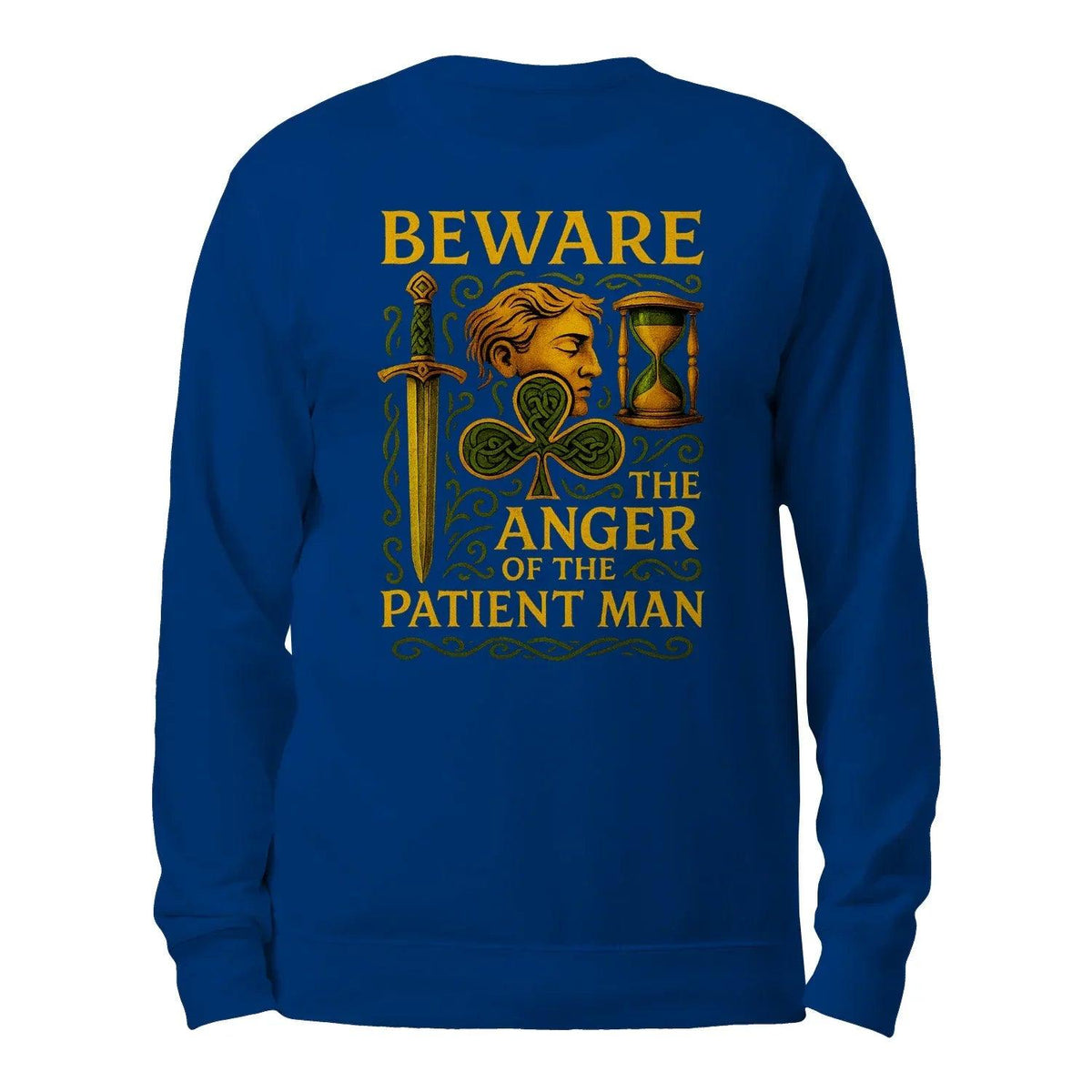 Navy crewneck sweatshirt with back graphic text and hourglass design