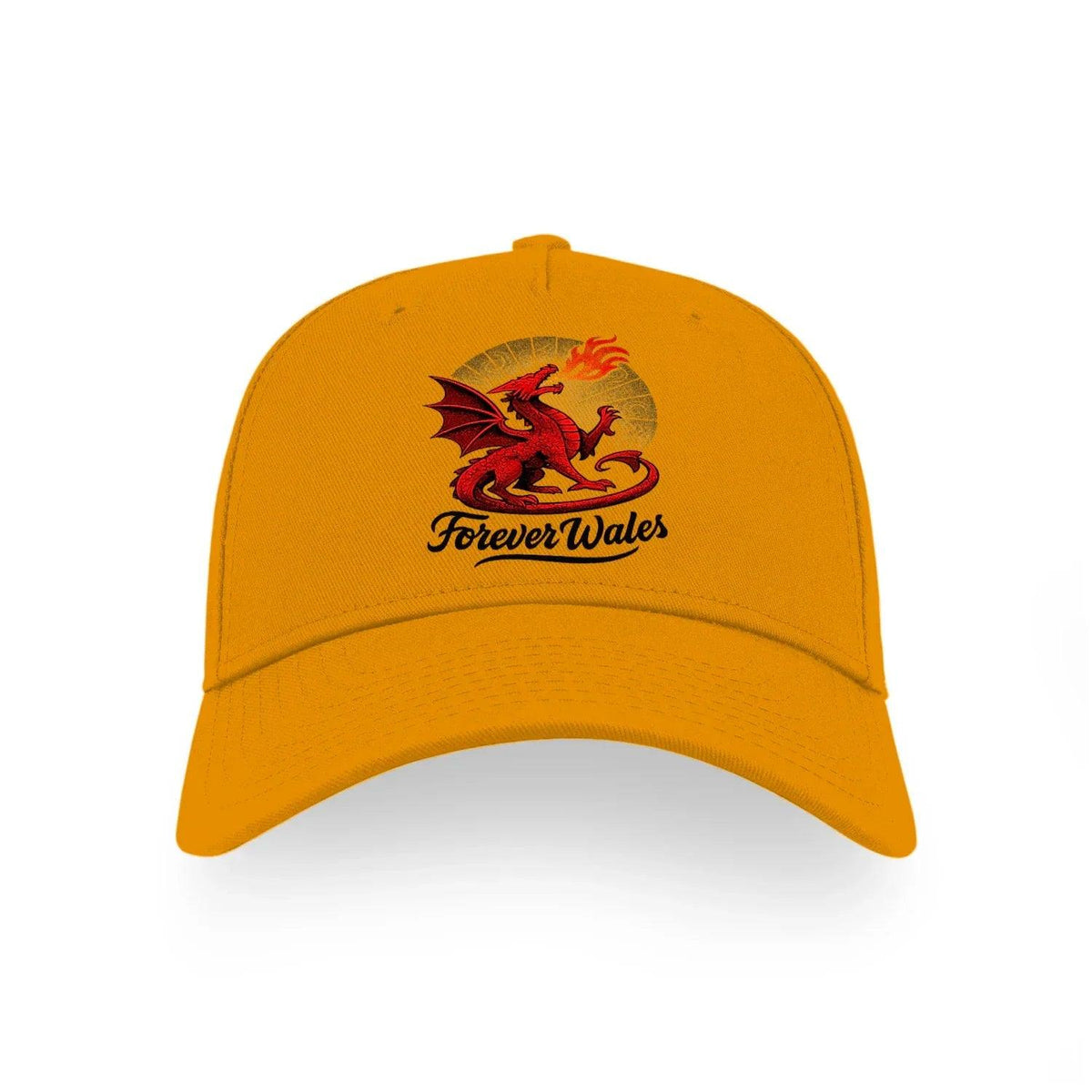 Yellow baseball cap with red dragon crest and “ForeverWales” logo on front panel