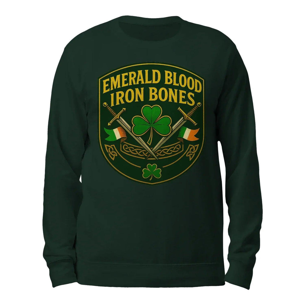 Dark green crewneck sweatshirt with large green shield logo