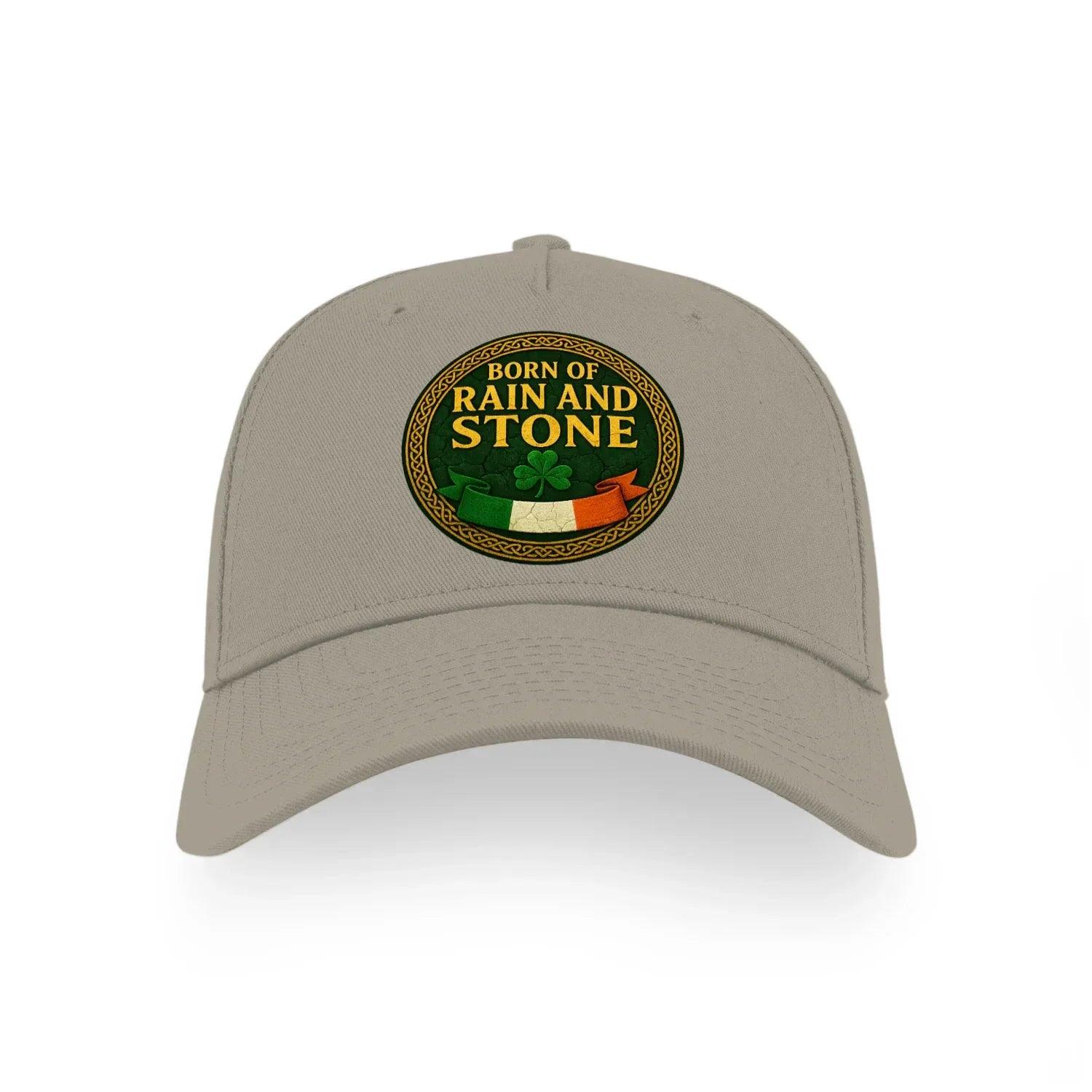 Light grey baseball cap with round patch logo on the front