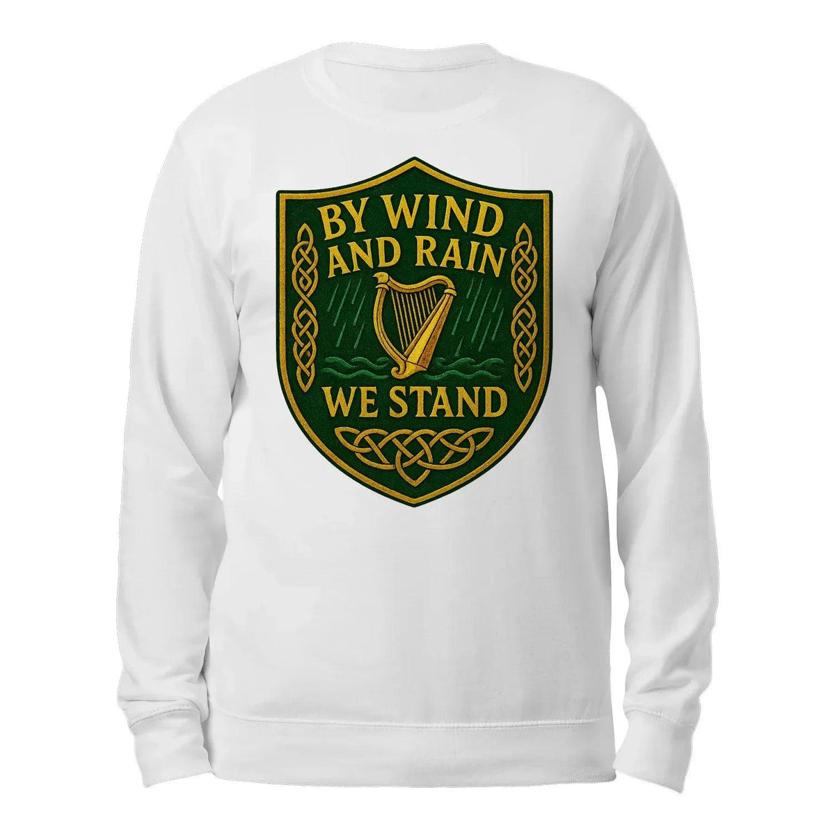 White crewneck sweatshirt with back crest graphic