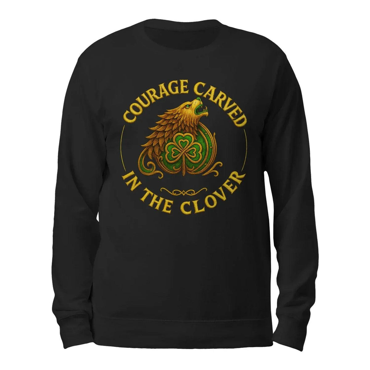 Black hoodie with clover bird "Courage Carved In The Clover" emblem