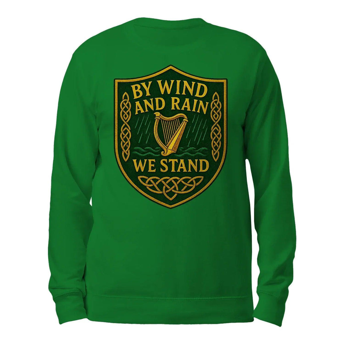 Green crewneck sweatshirt with back crest graphic