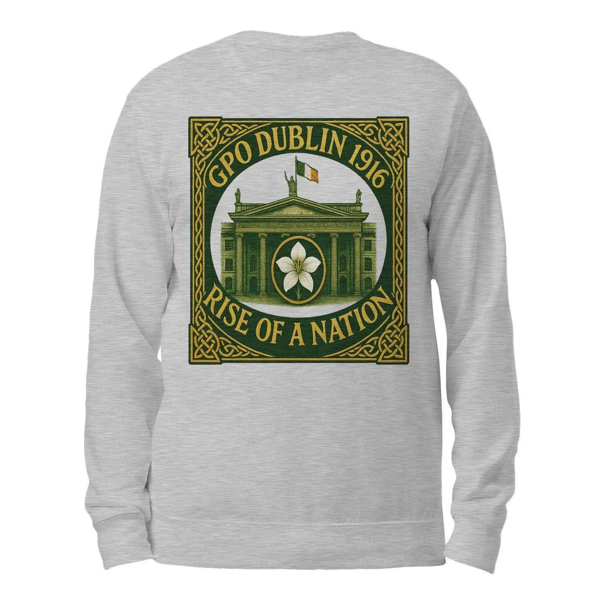 Heather gray sweatshirt with back graphic print and long sleeves