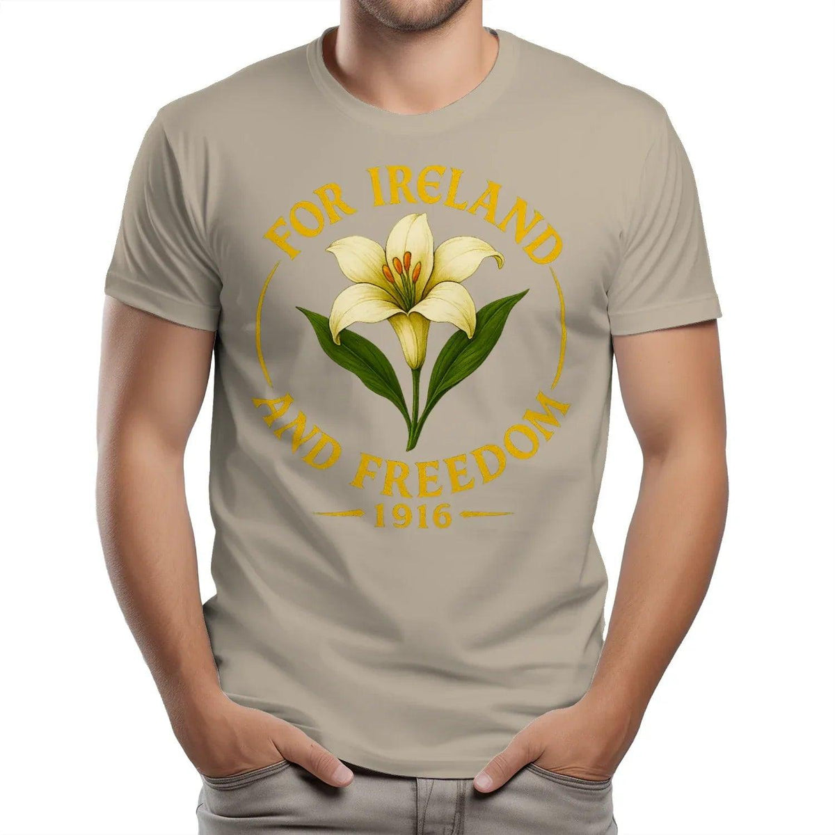 Beige cotton T-shirt with 'For Ireland and Freedom 1916' graphic