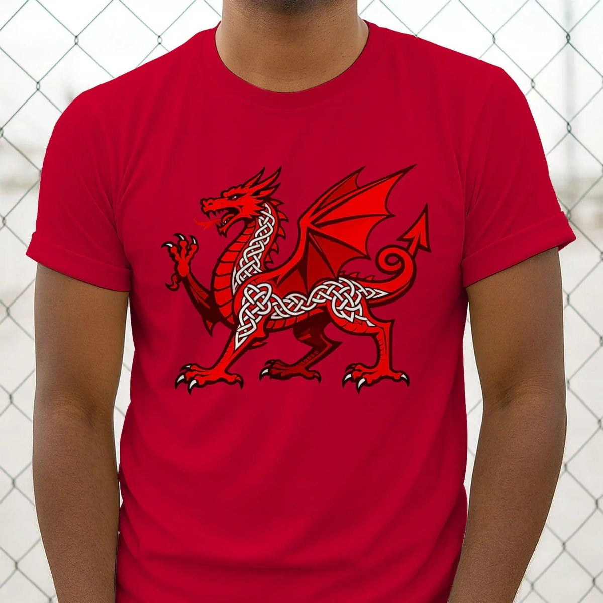 Wales red dragon Celtic knot T-shirt in red with front graphic dragon