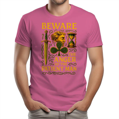 Light pink graphic T-shirt with Irish Celtic hourglass and man face print